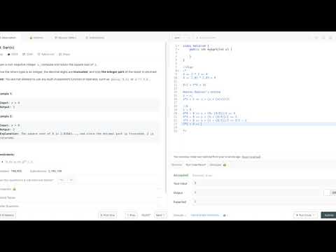 LeetCode SQRT Of Number Problem's Solution | Difficulty - Easy