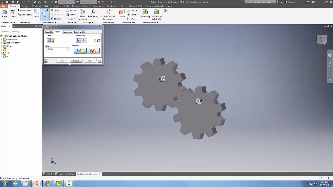 09 Assembling Components by Using the Constrain Tool   Rotation