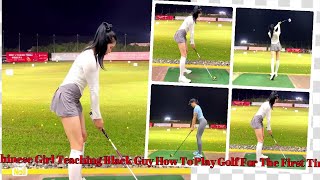 A Chinese young lady teaches me how to play golf for the first time