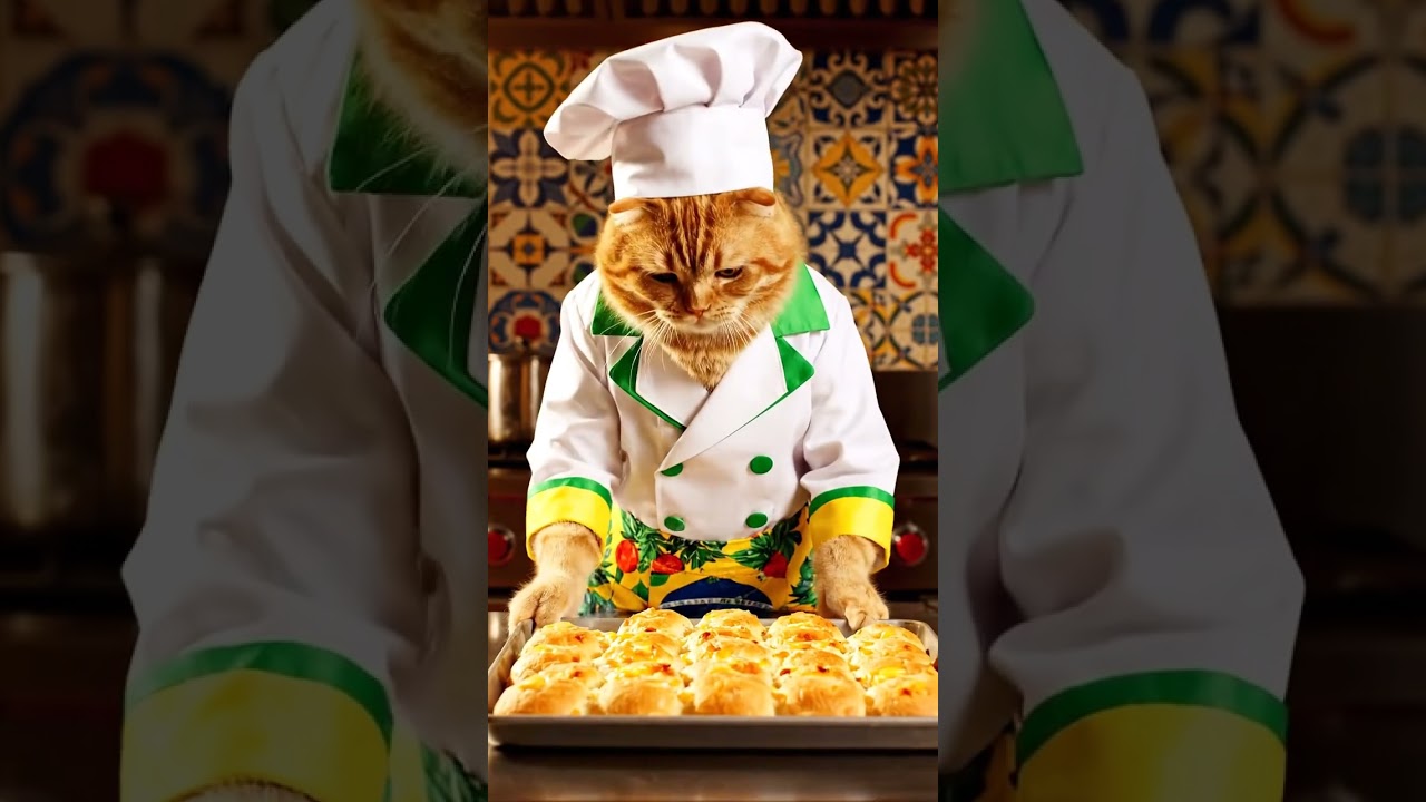Baking cookies in kitchen, cat just now surprises everyone with its skills