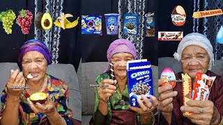 Great Grandmother👵Eating Food Emoji Challenge Compilation🍒🫐🍇🍒🍑🍎🥝 #eatingemojichallenge