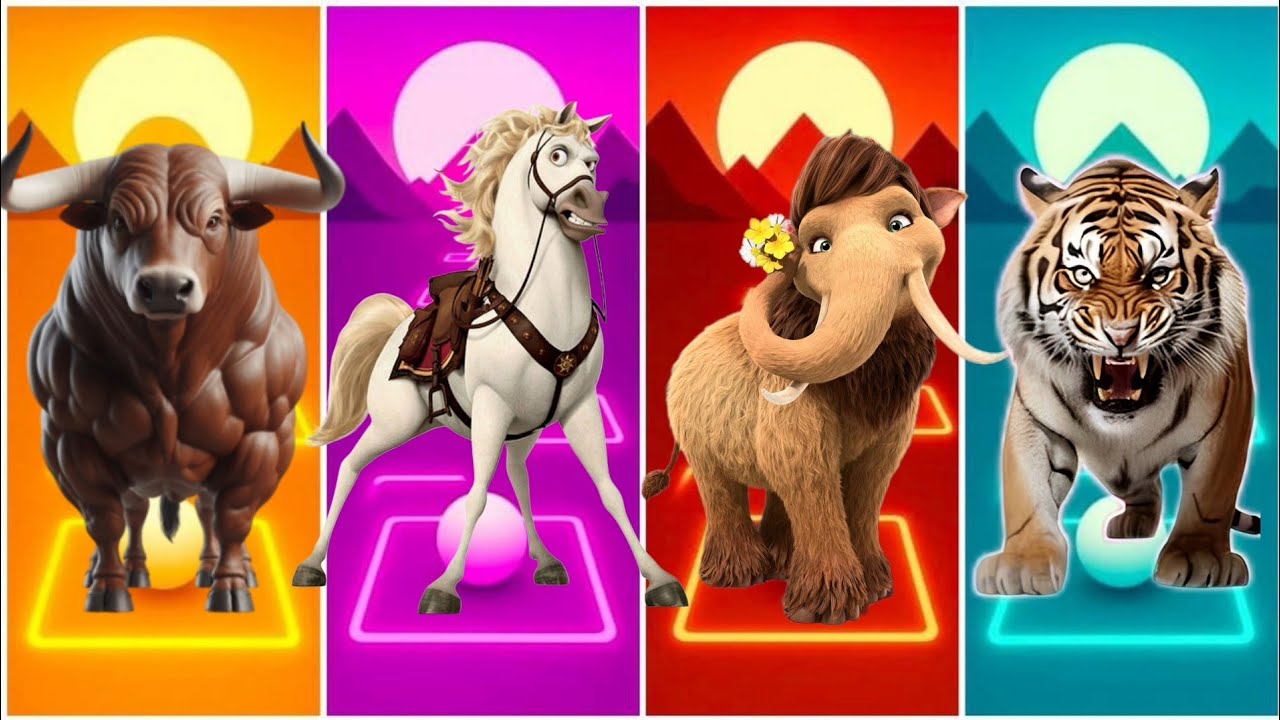 Забавный Бык 🐂🆚 Забавный Мамонт 🦣🆚 Забавная Лошадь 🐴🆚 Забавный Тигр 🐅 🆚 Tiles Hop EDM Rush