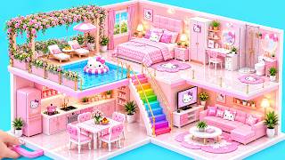 🌈💗 Build Dream Pink Garden Miniature House with Bunk Bed & Portable Pool | DIY Miniature House❤️