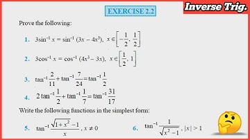 Class 12 Maths Chapter -2 Inverse Trigonometric Functions(I.T.F) : Exercise 2.2 solutions