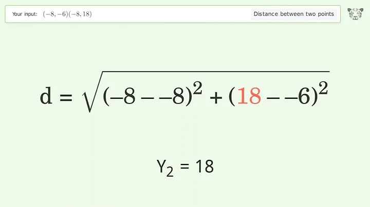 Find the distance between two points p1 (-8,-6) and p2 (-8,18): Step-by-Step Video Solution