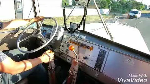 1965 Kenworth 6x4 twin sticks shifting in cab view