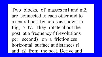 Two blocks of masses m1 and m2 are connected to each other and to a central post by cords as show...