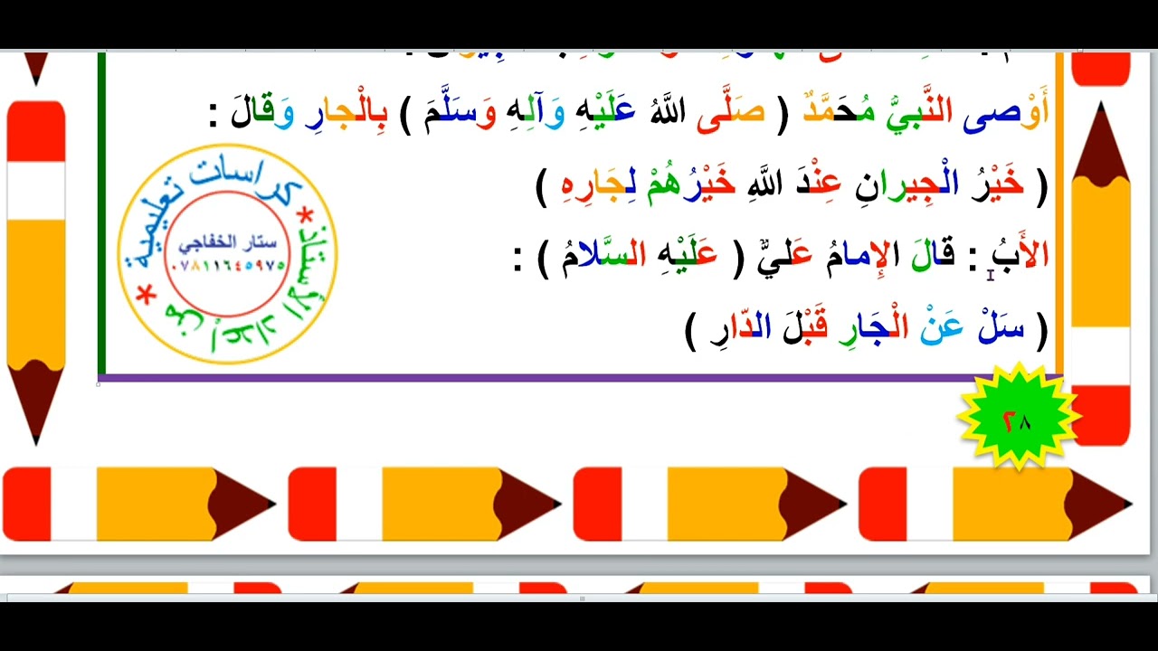 درس (25)( الجيران القسم الأول) من تقديم الأستاذ/ ستار الخفاجي للصف الثالث الإبتدائي