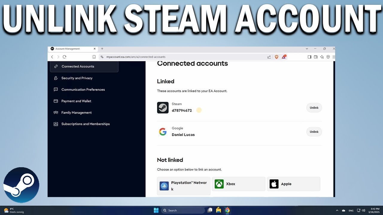 How To Change Steam EA Account Unlink Steam From EA - YouTube