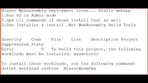 Blazor WebAssembly wasm Deployment issue in Visual studio workloads must be installed: wasm-tools