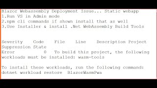 Blazor WebAssembly wasm Deployment issue in Visual studio workloads must be installed: wasm-tools