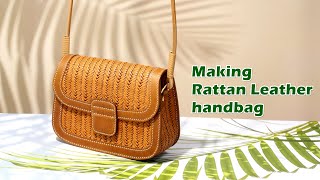 89 [Leather Craft] Making Rattan Leather Handbag / [가죽공예] 라탄 무늬 가죽 핸드백 만들기 / Free Pattern