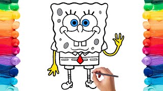 How to draw SpongeBob SquarePants | easy drawing and coloring SpongeBob tutorial for kids