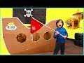 Ryan Pretend Play with Box Fort Pirate Ship Treasure Hunting!!