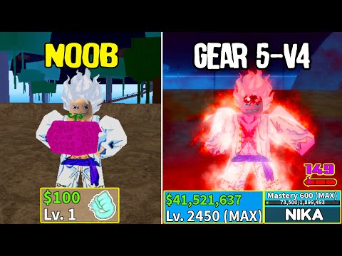 Beating Blox Fruits as Luffy Gear 5! Rubber (Nika) Noob to Pro Lvl 1 to MAX Full Human V4 Awakening!