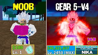 Beating Blox Fruits as Luffy Gear 5! Rubber (Nika) Noob to Pro Lvl 1 to MAX Full Human V4 Awakening!
