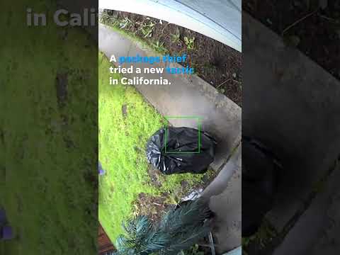 Thief gets crafty, wears garbage bag to steal package from porch #Shorts