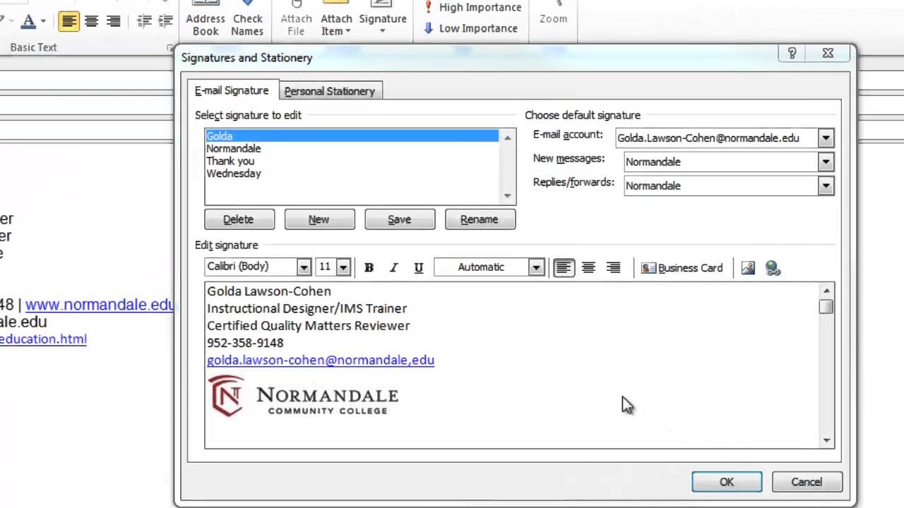 Microsoft Office 2010 Outlook Signature Block - YouTube
