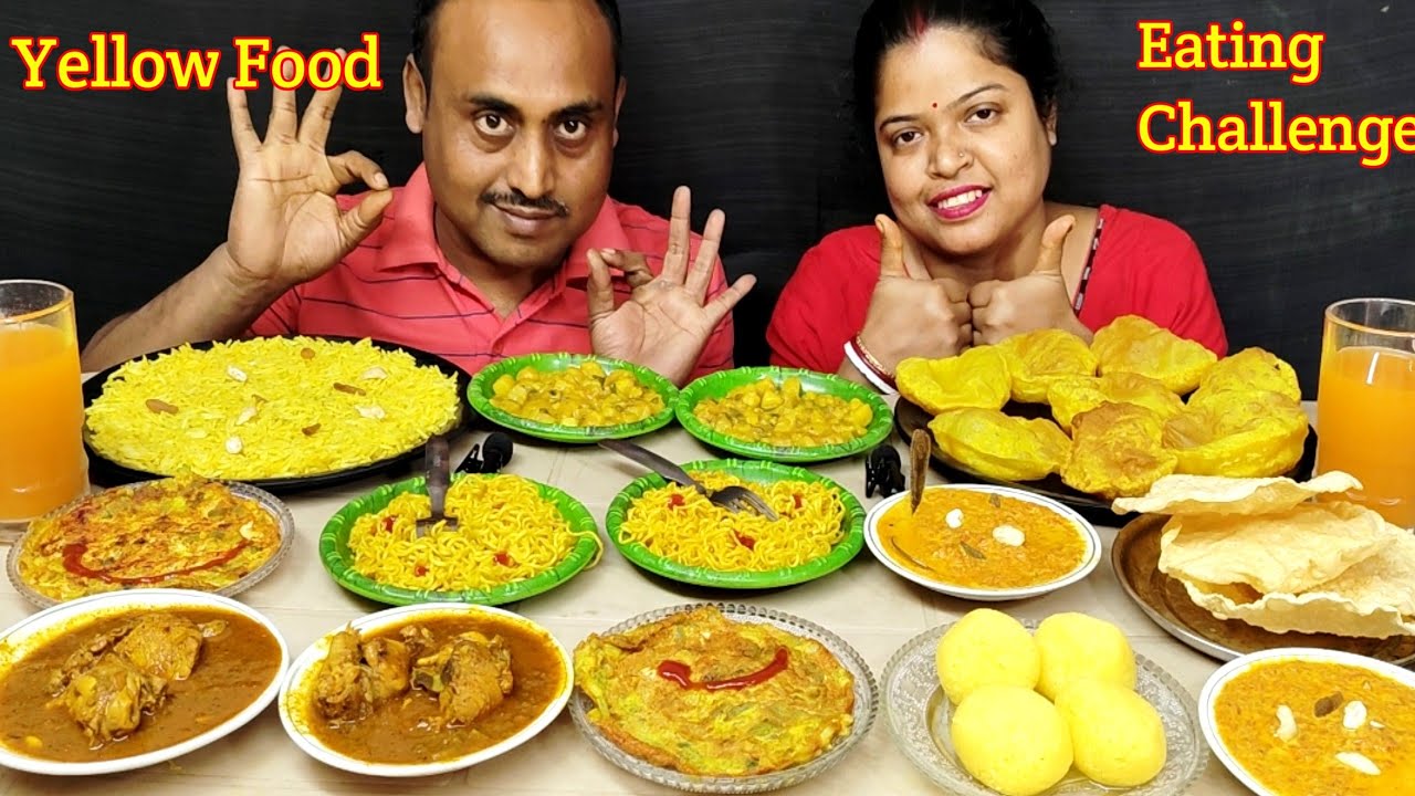 YELLOW FOOD CHALLENGE 10 DIFFERENT FOOD EATING CHALLENGE