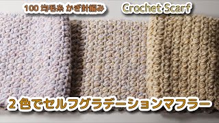【100均毛糸】2色でセルフグラデーションマフラー編みました☆Crochet Scarf☆かぎ針編みマフラー編み方 編み物