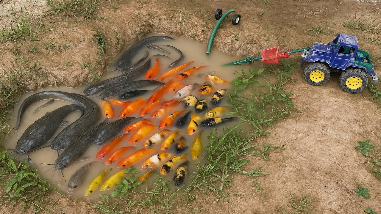 Tractor Fishing Adventure! Huge Pond Catch Using Power Pump