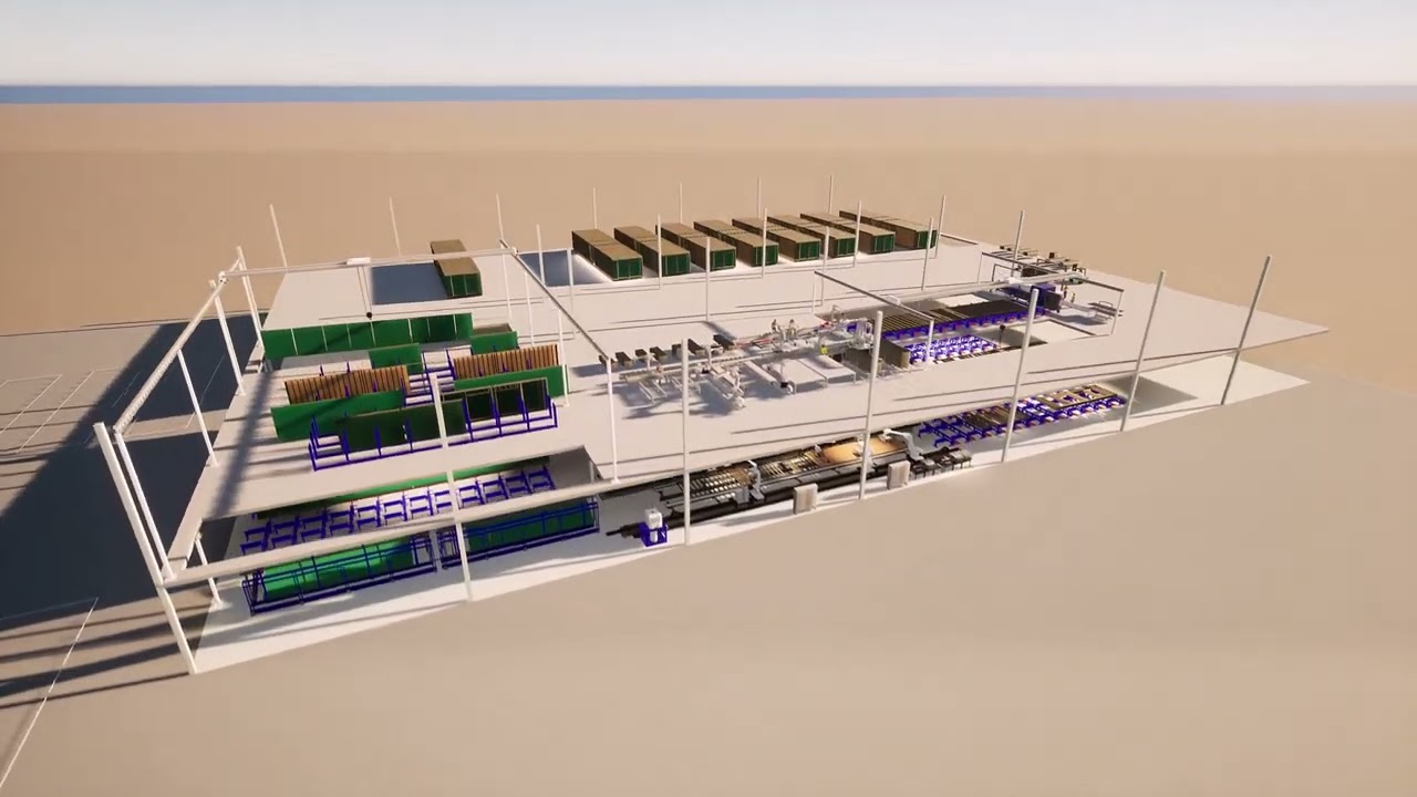 Simulation of an automated two-story modular construction factory