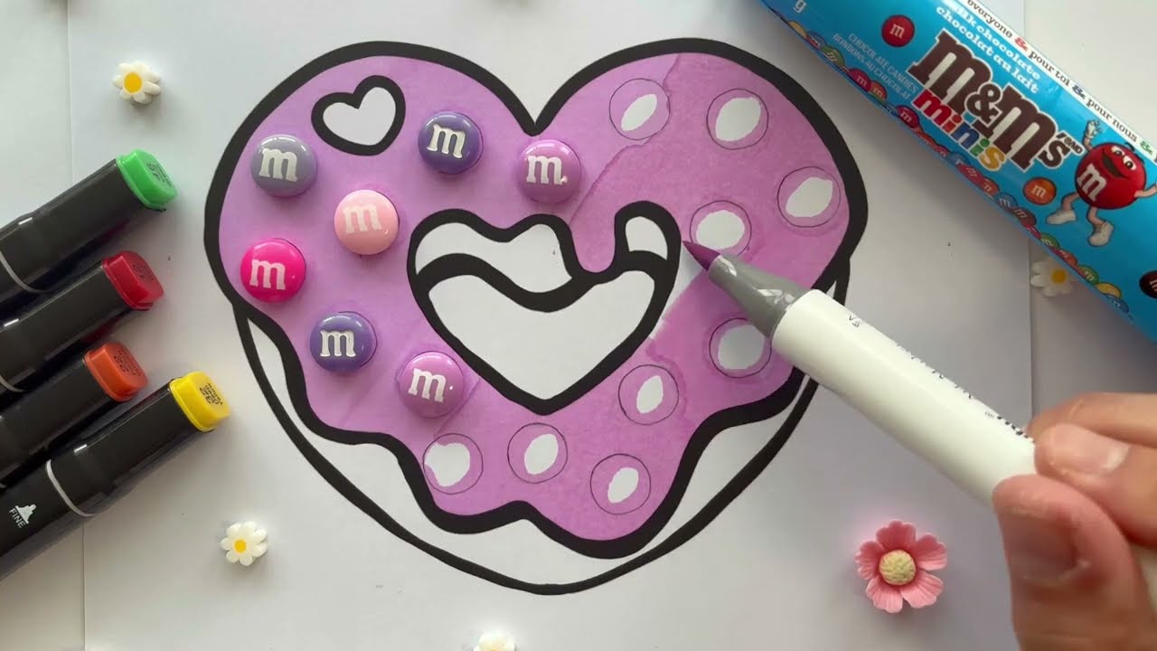 Compilation #3 M&M Coloring Art: Heart Donut ,Popcorn ,Gingerbread man, Hamburger and cookies