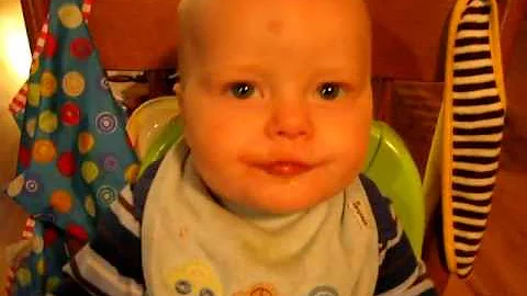Baby laughs at food