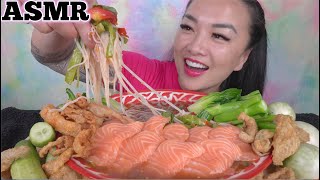 ASMR SALMON SASHIMI THAI SPICY NOODLE (CHICKEN SKIN CRUNCH EATING SOUNDS) NO TALKING | SAS-ASMR