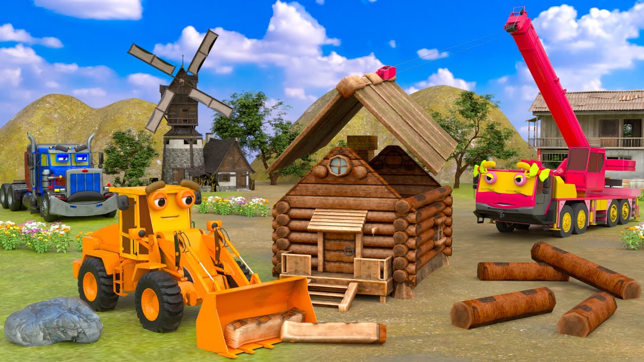 Building a Cozy Wooden Cabin in the Forest with Heavy Machines | CONSTRUCTION VEHICLES
