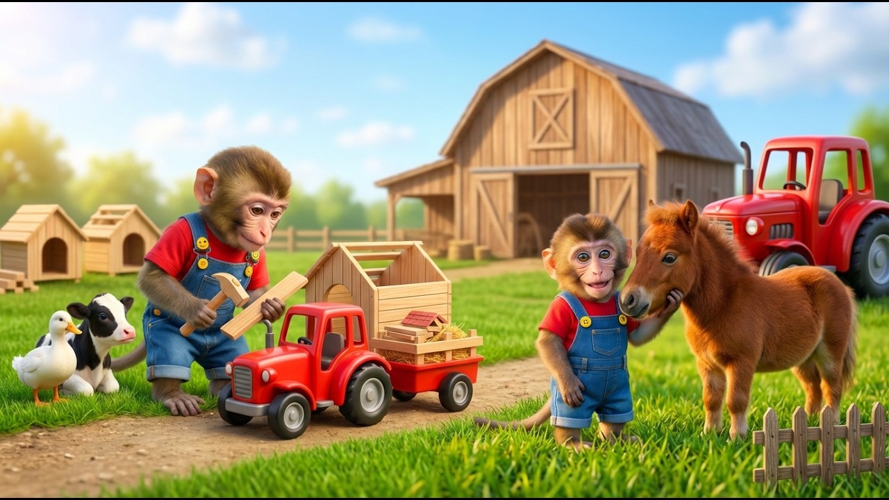 😱🏡 Homeless Animals & a Lost Horse?! Monkey NaNa Builds a Tiny Farm Village! 🐒🐴💚