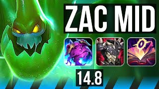 ZAC vs ZED (MID) | Rank 4 Zac, 13/2/14, 6 solo kills, Godlike | BR Challenger | 14.8