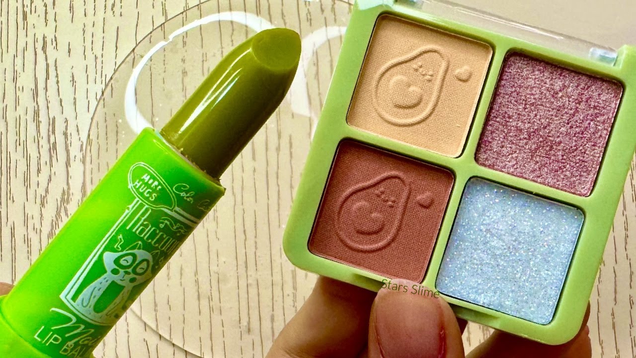 ASMR Green Makeup Slime! Mixing Avocado Eyeshadow into Slime! Satisfying Video! #4