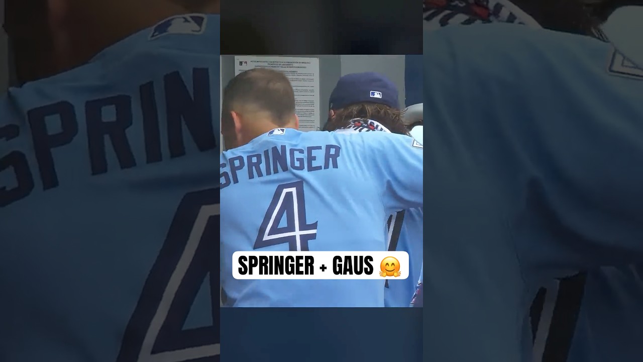 All love between Kevin Gausman and George Springer 💙 #MLB #Toronto #BlueJays