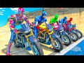 Spiderman  hulk w all superheroes racing motorcycles event day competition challenge 979