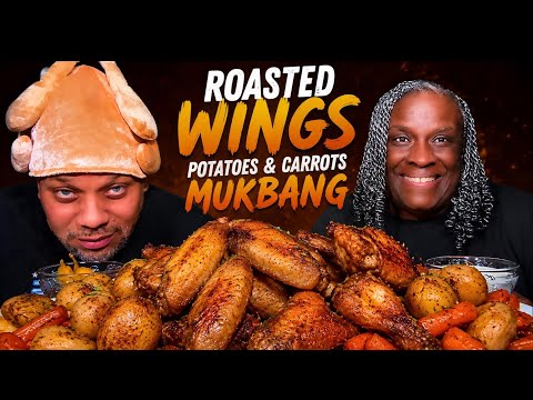 JUICY Roasted Wings, Potatoes & Carrots Mukbang 🍗🥔🥕| Cozy Home Dinner Feast!