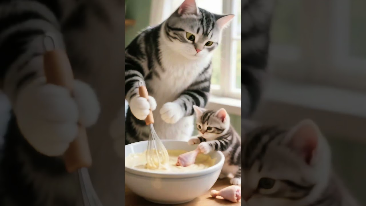 Daddy Cat & Kitten’s Cozy Fried Chicken Day 🍗💕