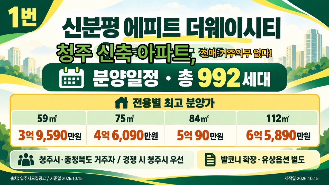 청주시 서원구 신분평 에피트 더웨이시티 분양일정｜992세대·7개 타입 분석