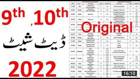 Matric Date Sheet 2022, 10th Class Date Sheet 2022, 9th Class Date Sheet 2022, Board Exams 2022