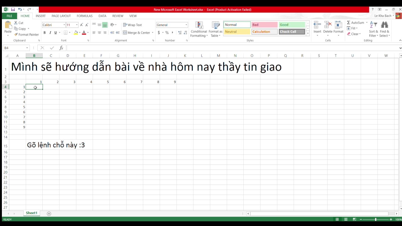 công thức tính bảng cửu chương trong excel