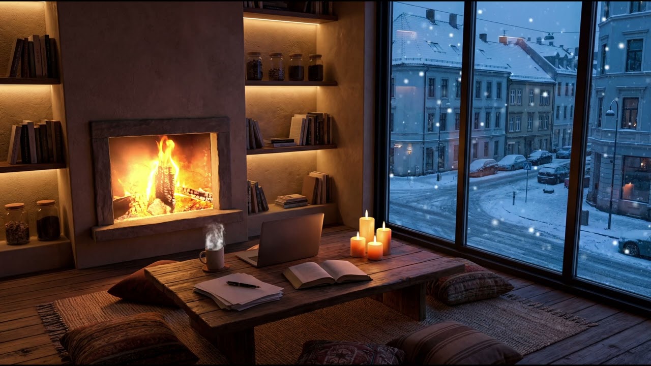 Cozy Luxury Jazz Cafe on a Winter Afternoon❄️ Deep Focus, Relaxing Jazz, & Fireplace Sounds