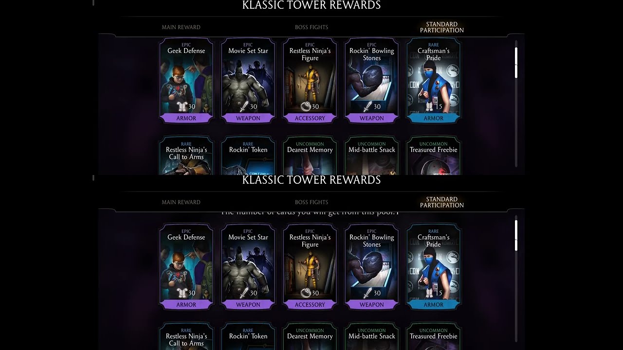 Klassic Tower vs FATAL Klassic Tower Rewards Comparison Mortal Kombat Mobile