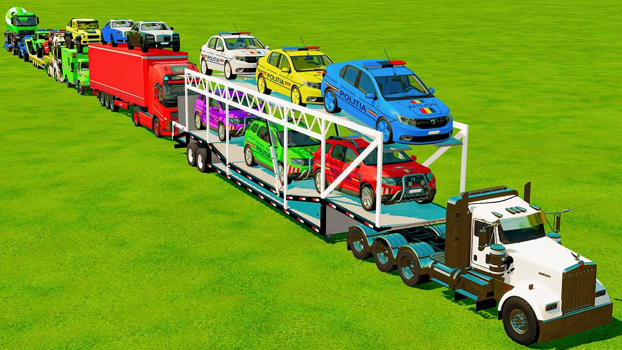 OVERSIZED LOAD TRANSPORT POLICE VS MINI CEMENT MIXERS VS FIRE DEPARTMENT VS AMBULANCE ! FS 25