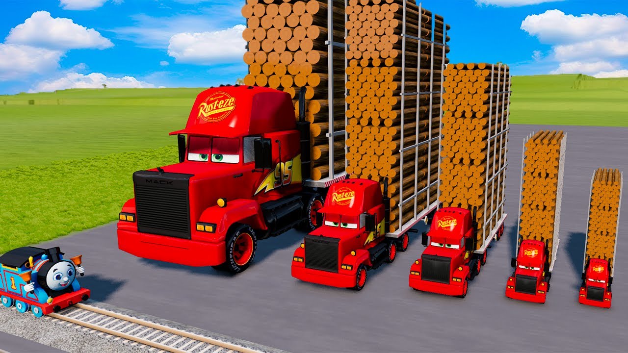 Big & Small Long Mack Truck with Logs vs Trains Thomas | BeamNG.Drive