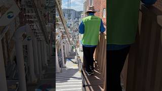 Busan - Tiny Tram coming up the stairs #busan #southkorea #democracy #tinytram #rail #stairs