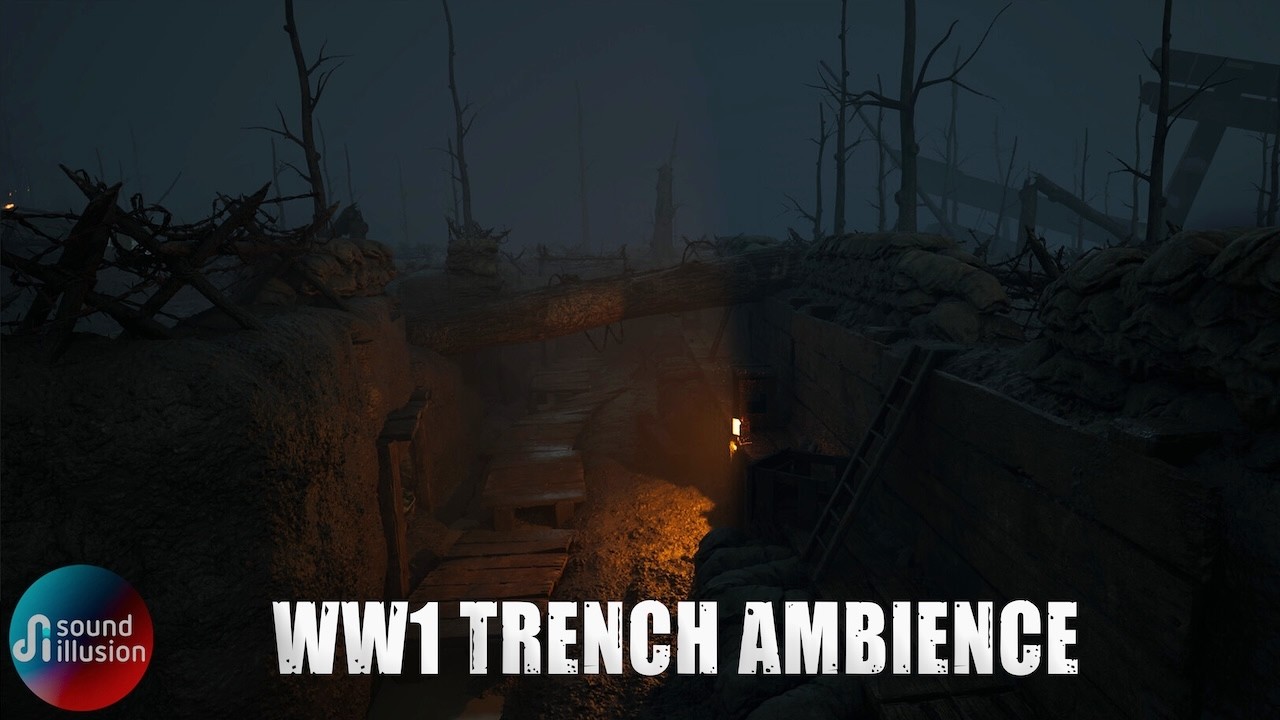 WW1 Trench Ambience at Dusk | Rain, Distant Artillery & Battlefield Atmosphere (8 Hours)