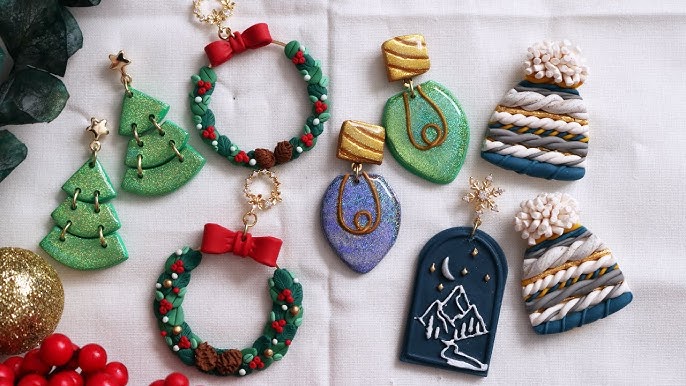 Christmas Clay Earrings Tutorial, Polymer Clay Earrings, Handmade Earrings