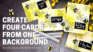 Creating FOUR CARDS from ONE BACKGROUND - Hero Arts January 2021 My Monthly Hero Kit