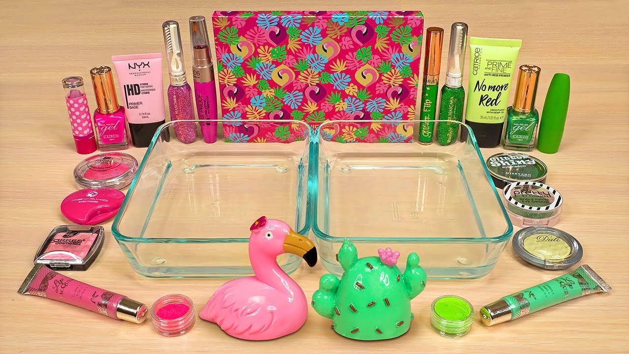 PINK vs. GREEN ! Slime Coloring and Mixing with Makeup ! ASMR Satisfying Slime Video 153