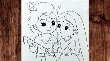 Radha and Krishna simple pencil outline drawing step by step‎⁨@TaposhiartsAcademy